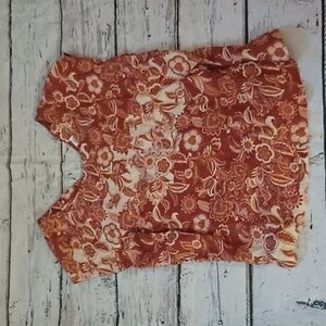 Nicole Miller Rust White Floral Print Button Back Linen Blouse M